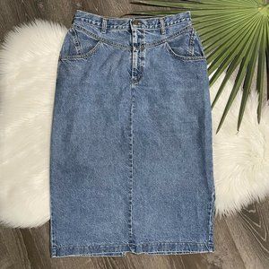 VTG 80s 90s Denim Skirt 8 10 Acid Wash Mom Midi